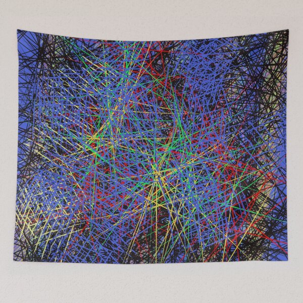 Item preview, Neural fireworks abstract blue red yellow green black lines design designed and sold by Susanna Schorr.