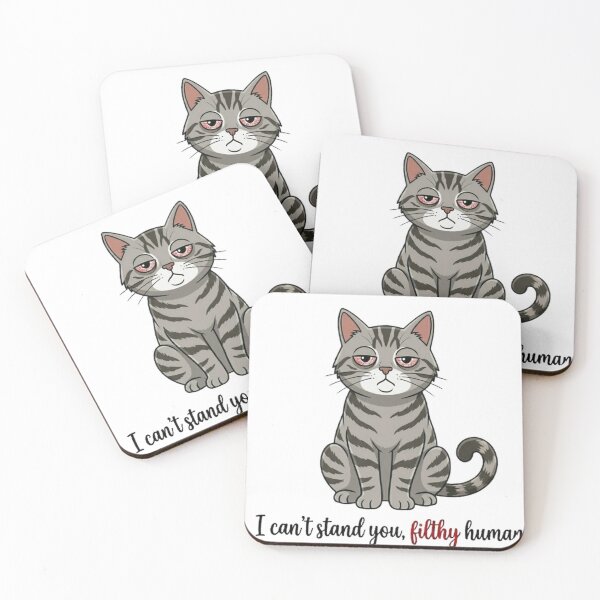 Item preview, Sarcastic Gray Tabby Cat "I Can't Stand You Filthy Human" Quote designed and sold by PoomDesign.