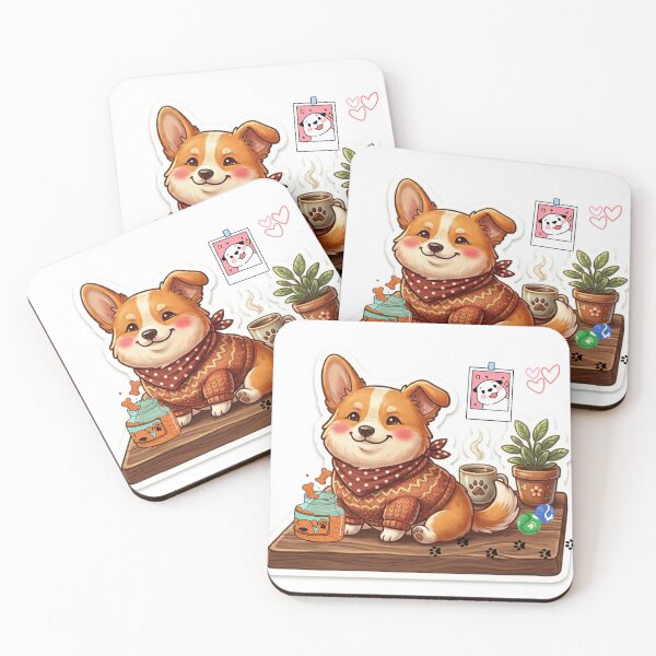 Item preview, Cute Cozy Corgi Sticker Set with Treat Jar, Coffee, and Potted Plant designed and sold by Stickivo.