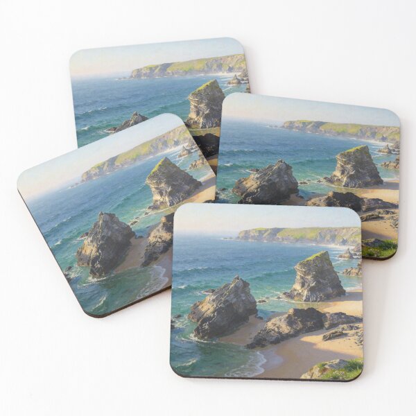 Item preview, Bedruthan Steps Painting – Cornwall Coastal Seascape Art Print designed and sold by QuietCanvasArtworks.