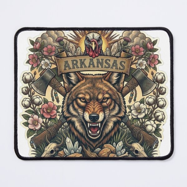 Item preview, Arkansas CoyArkansas Coyote Neo-Traditional Tattoo Style Natural State T-Shirtote Neo-Traditional Tattoo Style Natural State T-Shirt designed and sold by VibeStudios268.