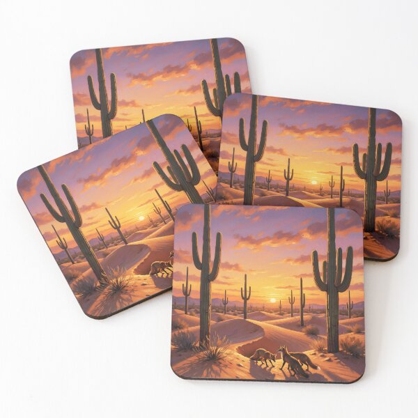 Item preview, Three Foxes at Sunset – Desert Cactus Scene designed and sold by EmeraldeaArt.