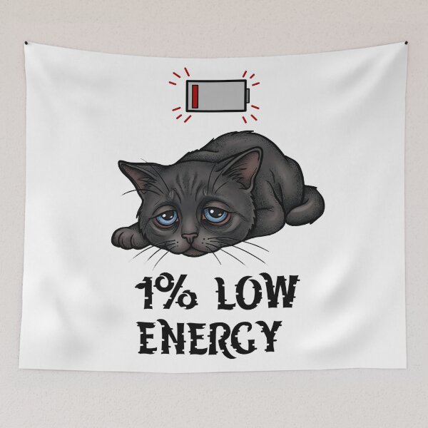 Item preview, Social Battery: 1% – Exhausted Dark Gray Cat Funny Low Energy Design designed and sold by BlackCat Vibe.