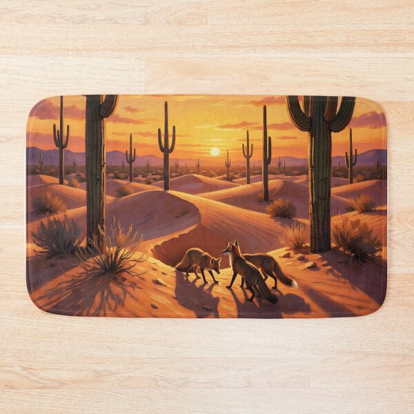 Item preview, Three Foxes at Sunset – Desert Cactus Scene designed and sold by EmeraldeaArt.