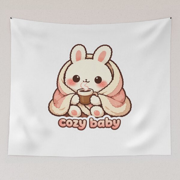 Item preview, Cozy Baby Bunny Sticker - Cute Kawaii Rabbit with Coffee Cup Chibi Art designed and sold by WorkVibe Studio.