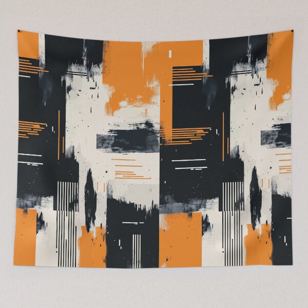 Item preview, Orange Black Grunge Geometric Abstract Pattern designed and sold by RidaSalArt.