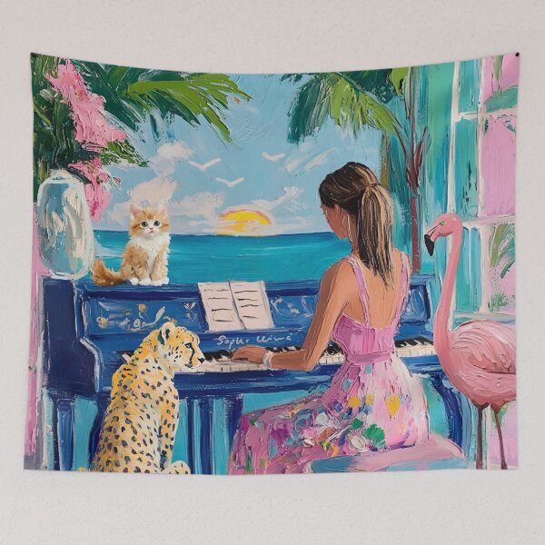 Item preview, Grandmillennial art, The singing lesson, whimsical music room art designed and sold by SophieClimaArt.