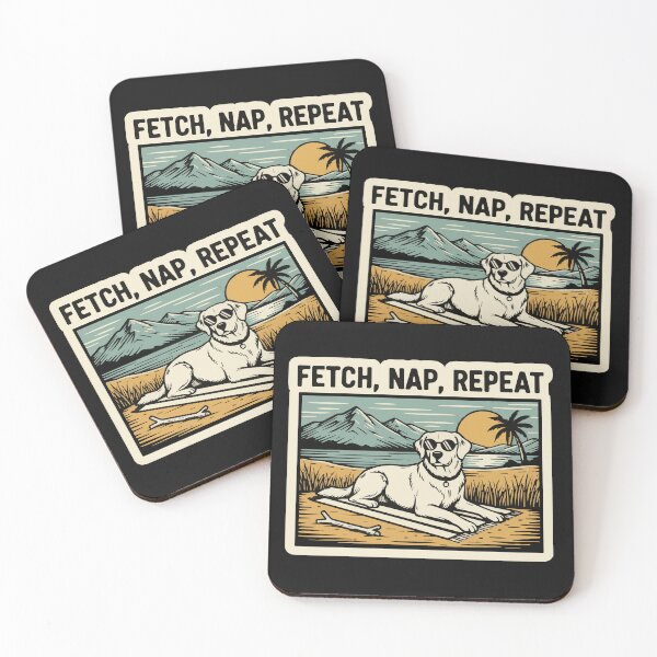 Item preview, "Fetch, Nap, Repeat" Funny Chill Dog Beach Vacation Badge designed and sold by Cipher & Soul.