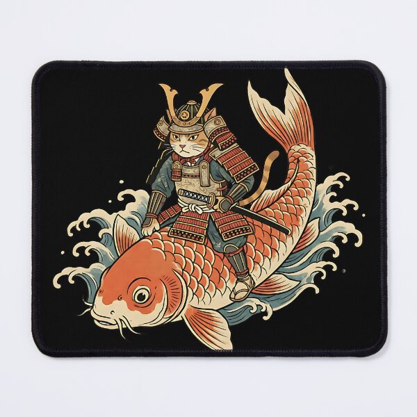 Item preview, Samurai Cat Riding Koi Fish – Japanese Ukiyo-e Style designed and sold by thernaX.