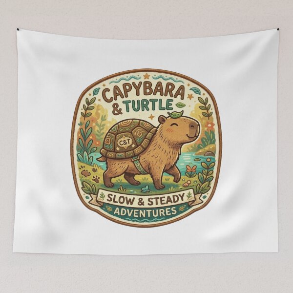 Item preview, Chill Capybara and Turtle - Slow and Steady Friends Art designed and sold by Wear Sculpt.