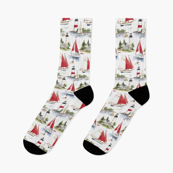 Item preview, Classic Sailboat and Lighthouse Coastal Pattern designed and sold by Piotrek0001.