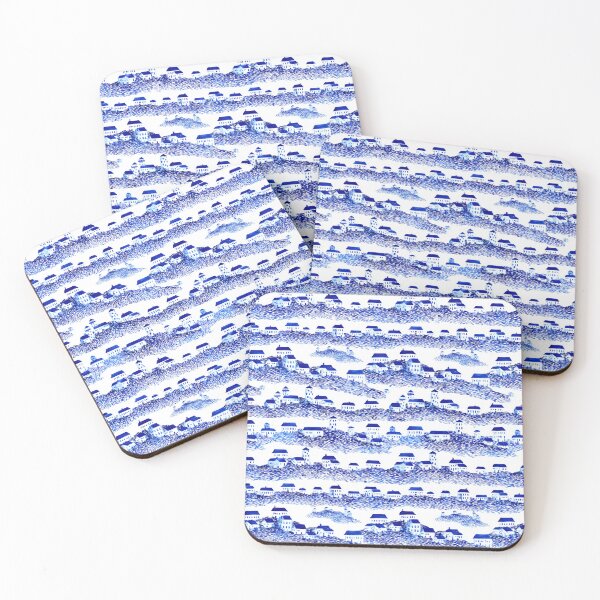 Item preview, Blue and White Coastal Village Pattern designed and sold by Piotrek0001.