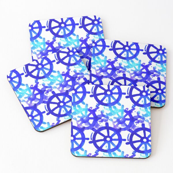 Item preview, Glowing Blue Ship Wheel Watercolor Pattern designed and sold by Piotrek0001.