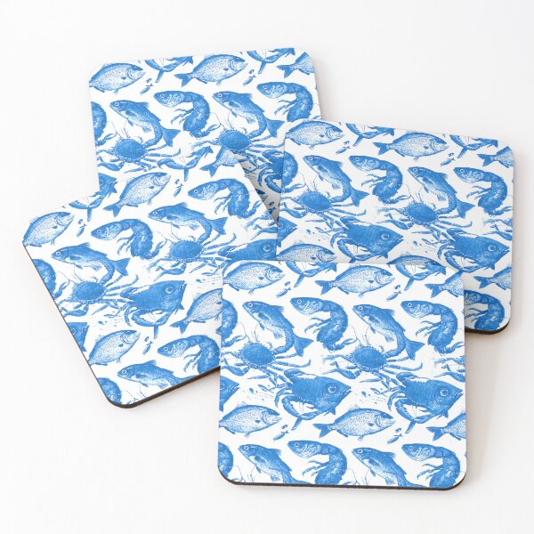 Item preview, Blue Watercolor Fish and Crab Pattern designed and sold by Piotrek0001.