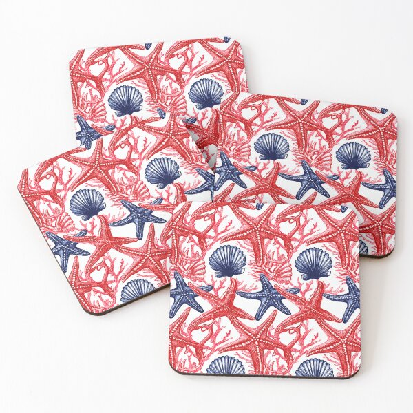 Item preview, Red Starfish and Seashell Watercolor Pattern designed and sold by Piotrek0001.