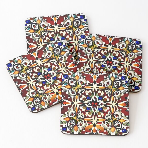 Item preview, Red Floral Kaleidoscope Aesthetic Adorn Enchanted Palace Tiles designed and sold by Zeporas Castle.