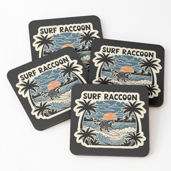 Item preview, "Surf Raccoon" Funny Retro Summer Beach Badge designed and sold by Cipher & Soul.