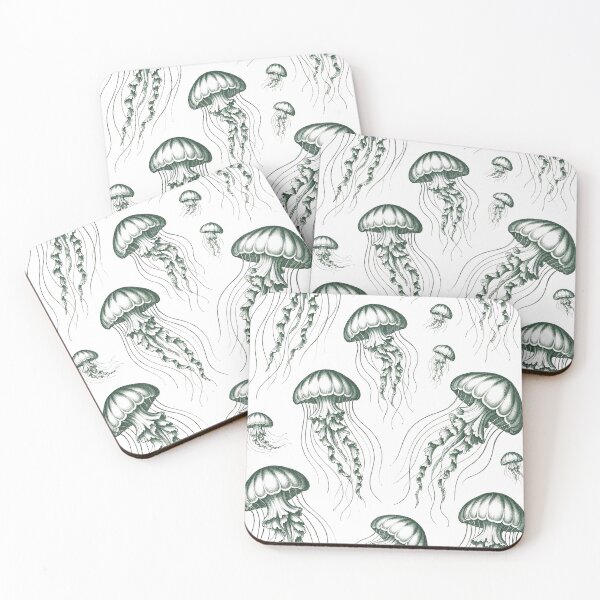 Item preview, Vintage Jellyfish Trio: Emerald Green Marine Biology Engraving designed and sold by AestheticsTime.