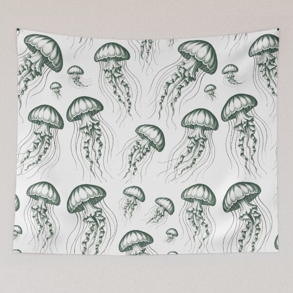 Item preview, Vintage Jellyfish Trio: Emerald Green Marine Biology Engraving designed and sold by AestheticsTime.