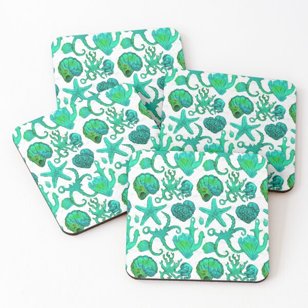 Item preview, Green Watercolor Coral and Seahorse Pattern designed and sold by Piotrek0001.