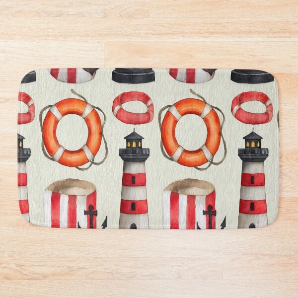 Item preview, Classic Life Ring and Lighthouse Nautical Pattern designed and sold by Piotrek0001.