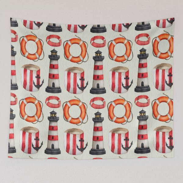 Item preview, Classic Life Ring and Lighthouse Nautical Pattern designed and sold by Piotrek0001.