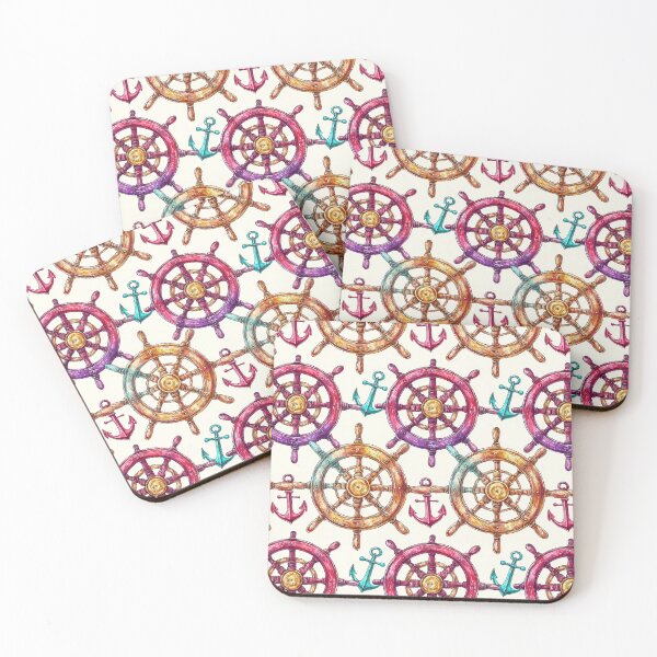 Item preview, Vintage Ship Wheel and Anchor Watercolor Pattern designed and sold by Piotrek0001.
