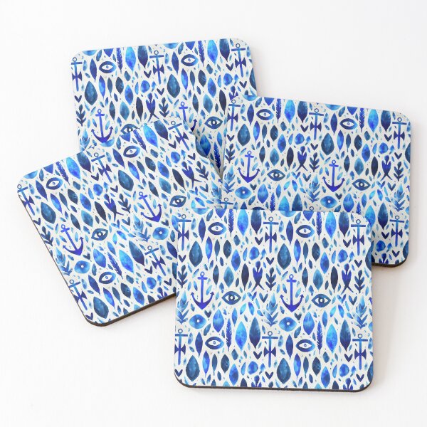 Item preview, Navy Blue Watercolor Anchor and Leaf Pattern designed and sold by Piotrek0001.
