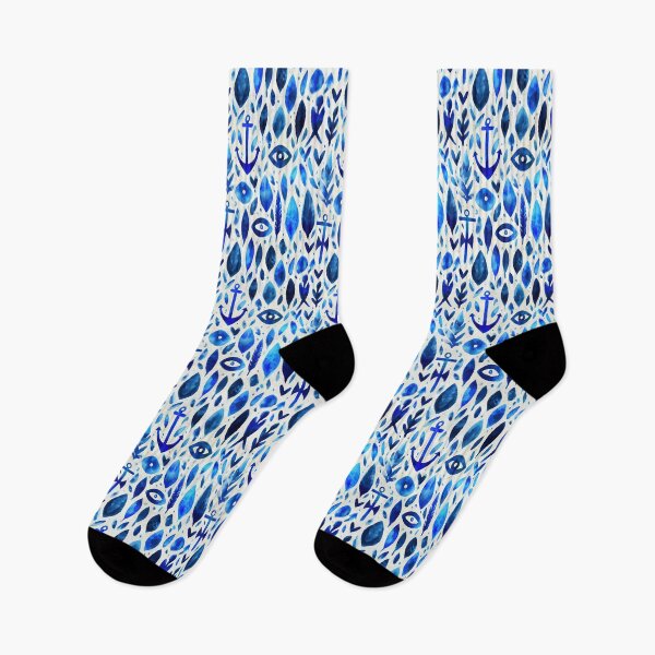 Item preview, Navy Blue Watercolor Anchor and Leaf Pattern designed and sold by Piotrek0001.