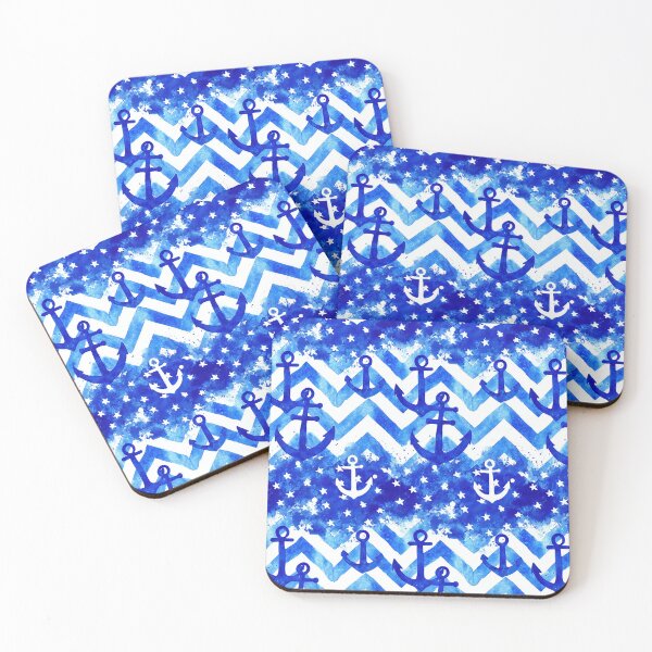 Item preview, Blue Watercolor Chevron Stars and Anchor Pattern designed and sold by Piotrek0001.
