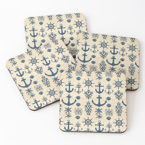 Item preview, Vintage Navy Blue Anchor and Coral Pattern designed and sold by Piotrek0001.