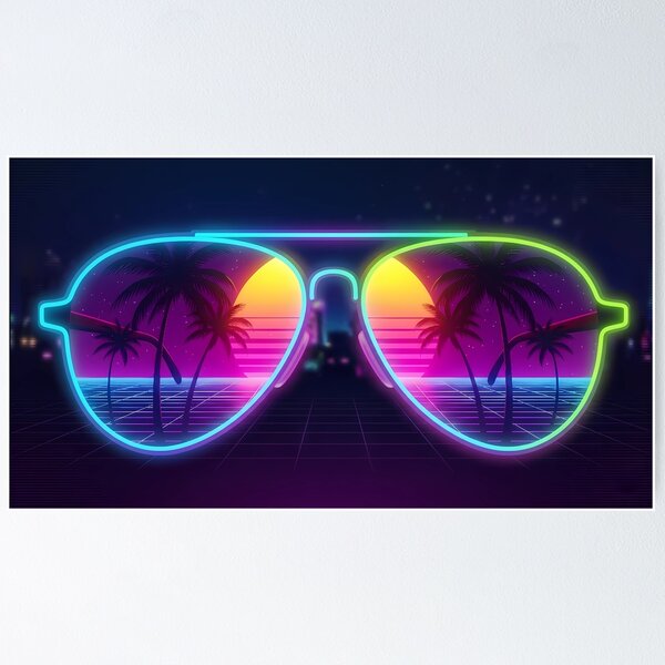 Item preview, Retro Neon Sunglasses - Synthwave Miami Sunset Aviator Art designed and sold by powersunlight.