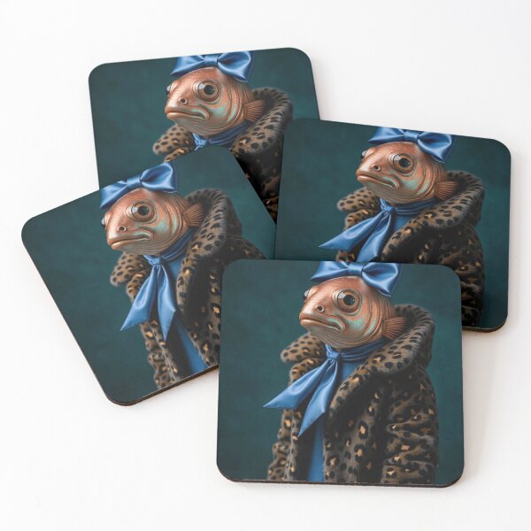 Item preview, Glam Fish in Leopard Coat with Blue Bow designed and sold by velvetskyco.