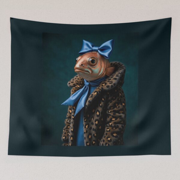 Item preview, Glam Fish in Leopard Coat with Blue Bow designed and sold by velvetskyco.