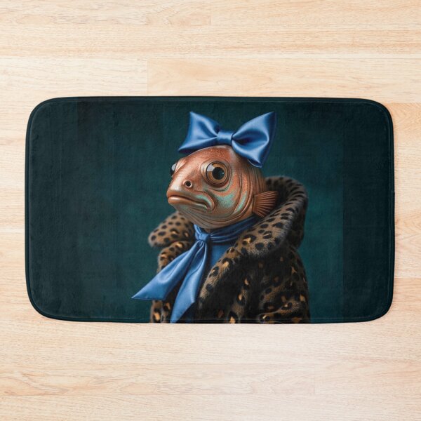 Item preview, Glam Fish in Leopard Coat with Blue Bow designed and sold by velvetskyco.