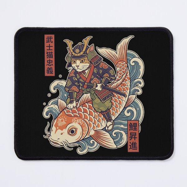 Item preview, Samurai Cat on Koi Fish – Japanese Ukiyo-e Style Art designed and sold by thernaX.