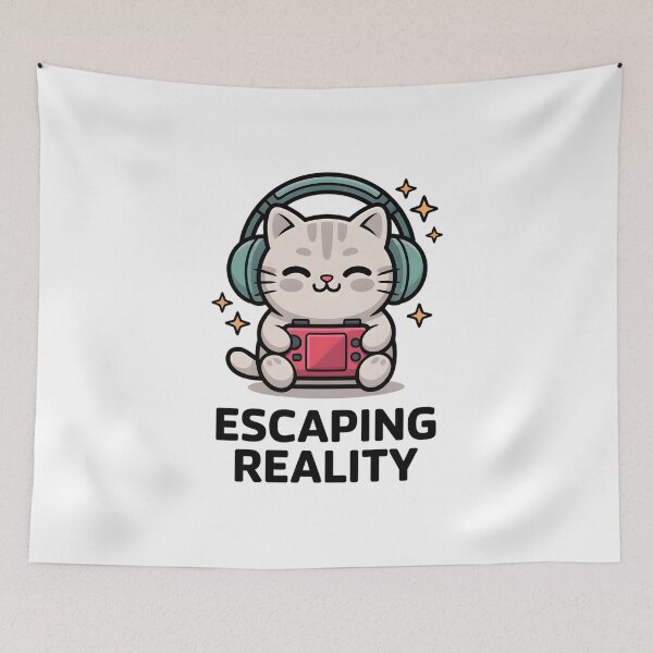 Item preview, Cozy Gamer Cat Escaping Reality Simple Flat Vector Art designed and sold by Mr-wow.