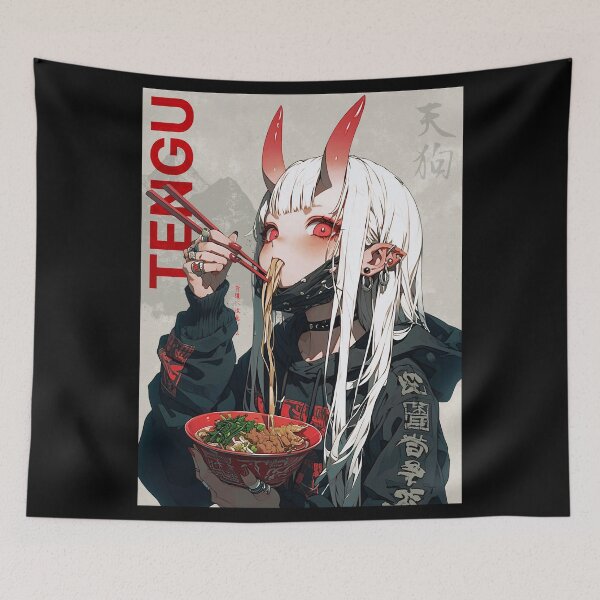 Item preview, Vaporwave Aesthetic Anime Tengu Girl designed and sold by ShurikenStar.
