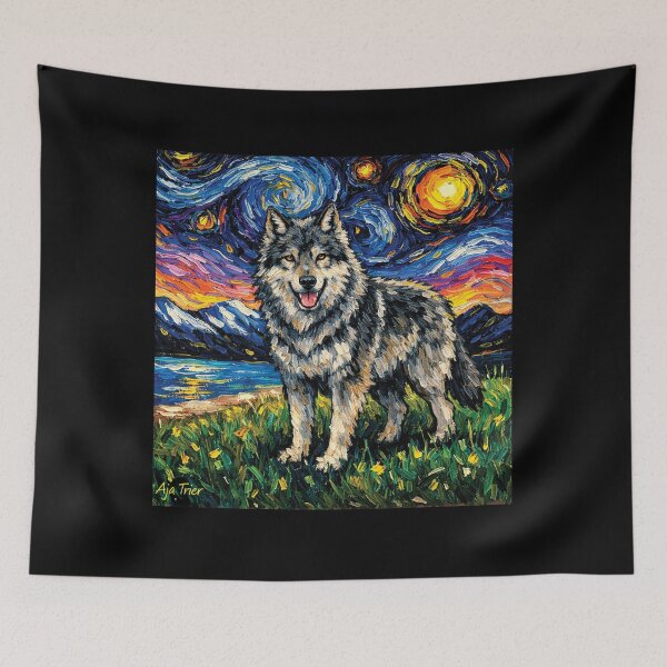 Item preview, Starry Night Wolf - Van Gogh Impressionist Wildlife Art designed and sold by DreamPup.