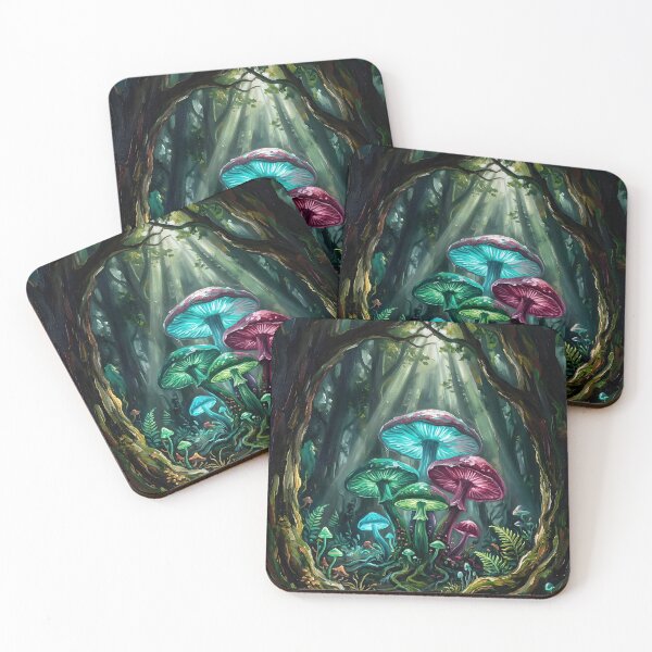Item preview, Mystical Glowing Mushrooms In Enchanted Deep Forest designed and sold by Vista Atelier.