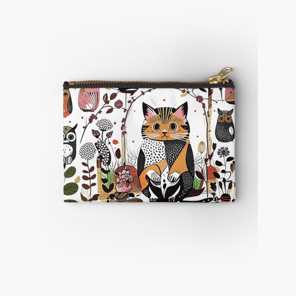 Item preview, Scandinavian Folk Art Cat With Owls and Forest Animals designed and sold by Happy4uuuu.