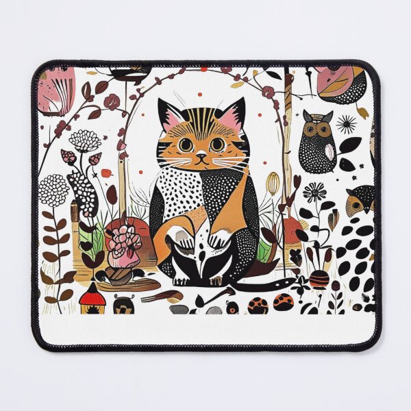 Item preview, Scandinavian Folk Art Cat With Owls and Forest Animals designed and sold by Happy4uuuu.
