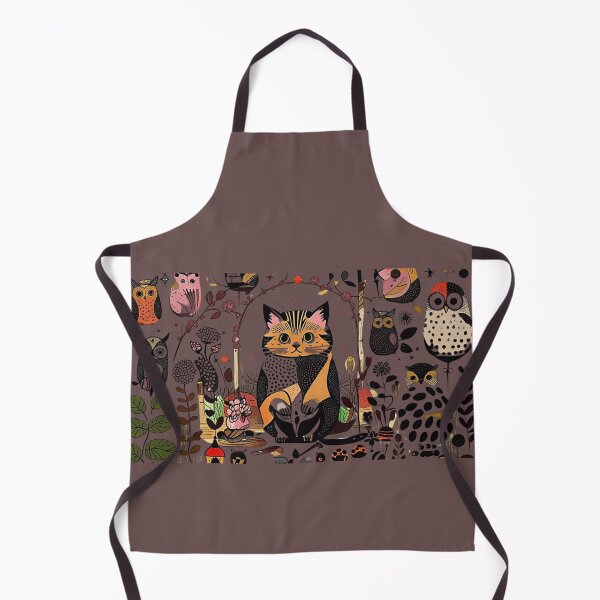 Item preview, Scandinavian Folk Art Cat With Owls and Forest Animals designed and sold by Happy4uuuu.