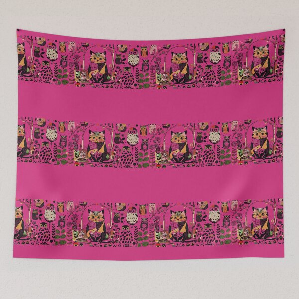 Item preview, Scandinavian Folk Art Cat With Owls and Forest Animals designed and sold by Happy4uuuu.