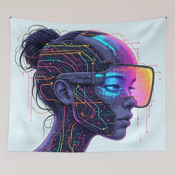 Item preview, Cyberpunk Portrait Prismatic Art | CHROMA-9 Synthetic Humanoid (Prismatic Cipher) - Specimen SYN2b-009 designed and sold by Aethereal Labs.