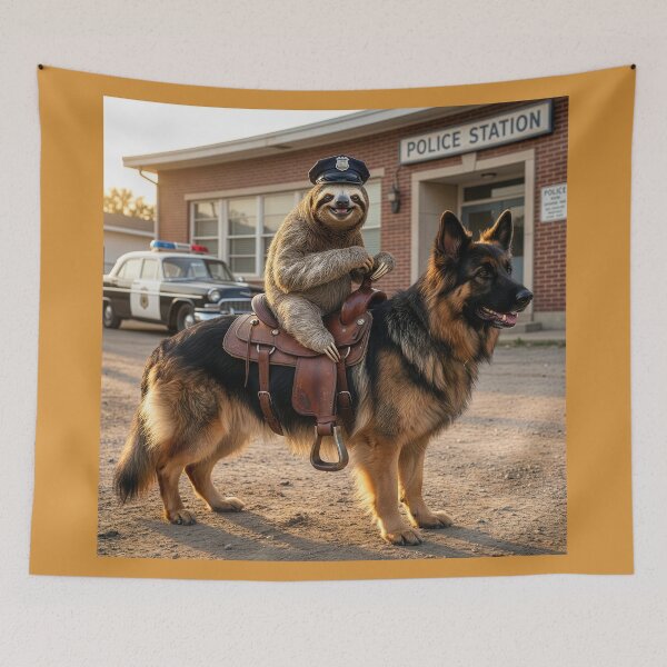 Item preview, Sloth Police Officer Rides His German Shepherd designed and sold by Tridentulus.