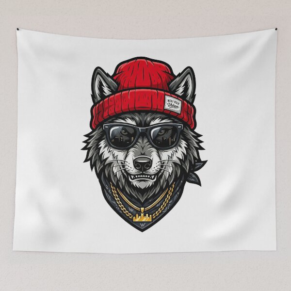Aperçu de l'œuvre Hip Hop Wolf – Cool Wolf with Sunglasses Streetwear Design créée et vendue par Pollock.