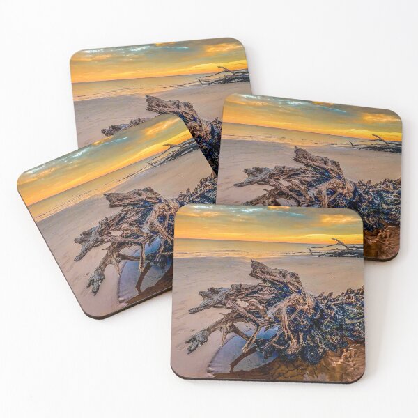 Item preview, Uprooted Driftwood Sunset – Beach Reflection Coastal Photography designed and sold by aadventures.