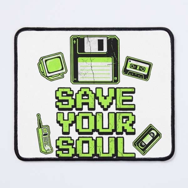Item preview, Save Your Soul Retro 90s Tech T-Shirt | Neon Floppy Disk Cassette VHS Cell Phone Nostalgia designed and sold by Karmapaul1.