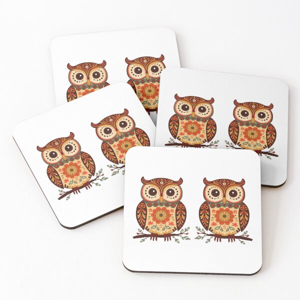 Item preview, Nordic Folk Art Owls with Floral Pattern designed and sold by Happy4uuuu.